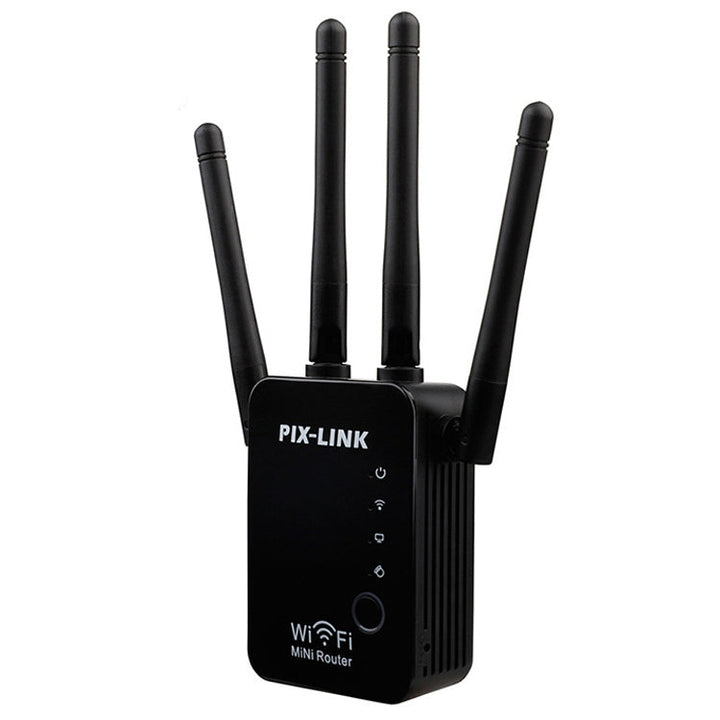 Lisslune | Wireless Smart WiFi Router Repeater with 4 WiFi antennas, plug specification: UK plug (Black)