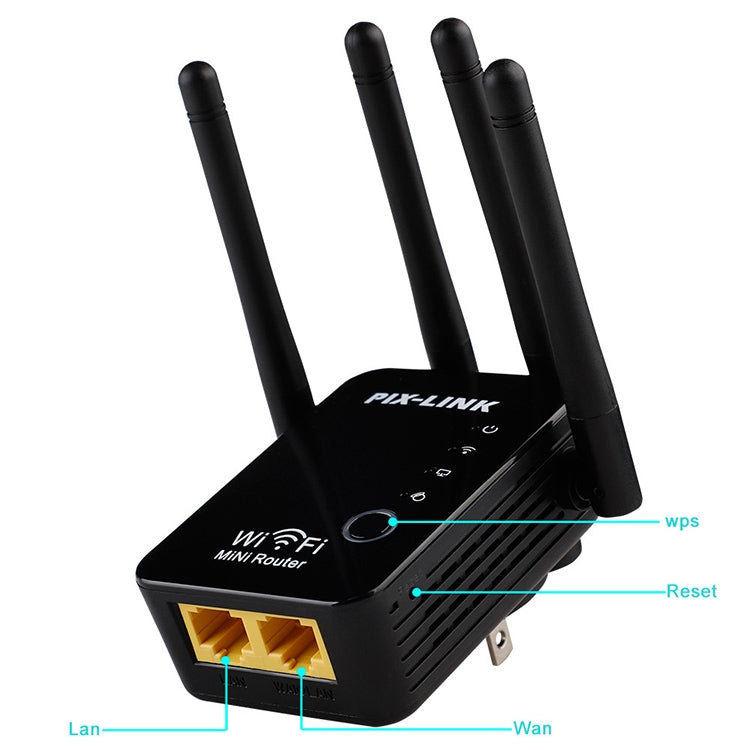 Lisslune | Wireless Smart WiFi Router Repeater with 4 WiFi antennas, plug specification: UK plug (Black)