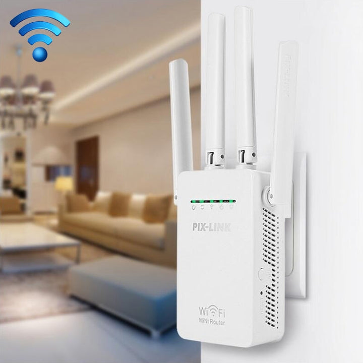 Lisslune | Wireless Smart WiFi Router Repeater with 4 WiFi Antennas, Plug Specification: UK Plug (White)