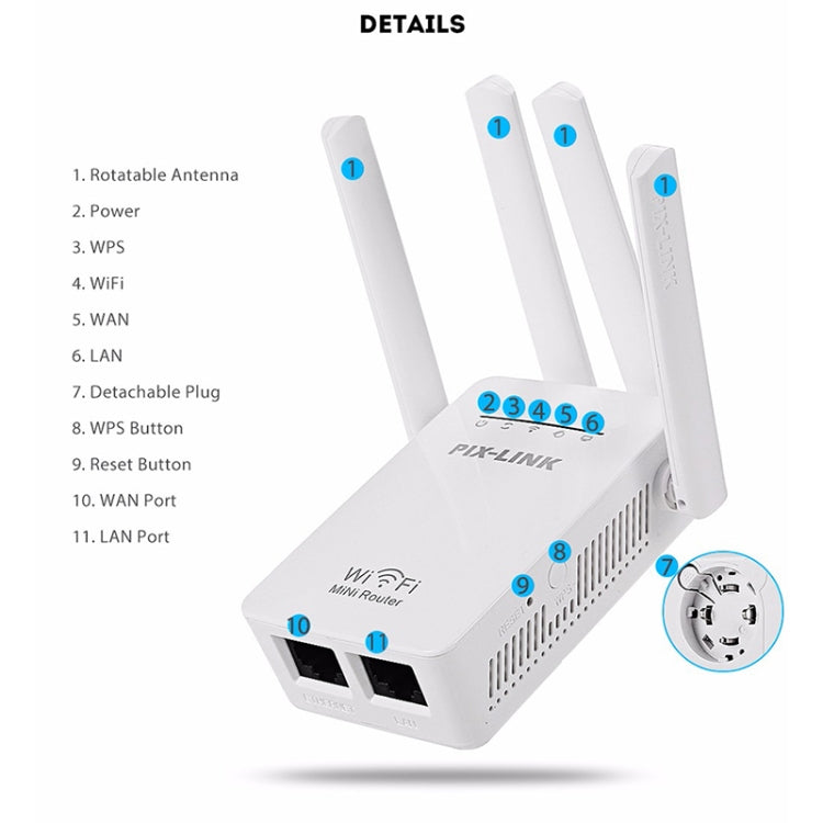 Lisslune | Wireless Smart WiFi Router Repeater with 4 WiFi Antennas, Plug Specification: UK Plug (White)