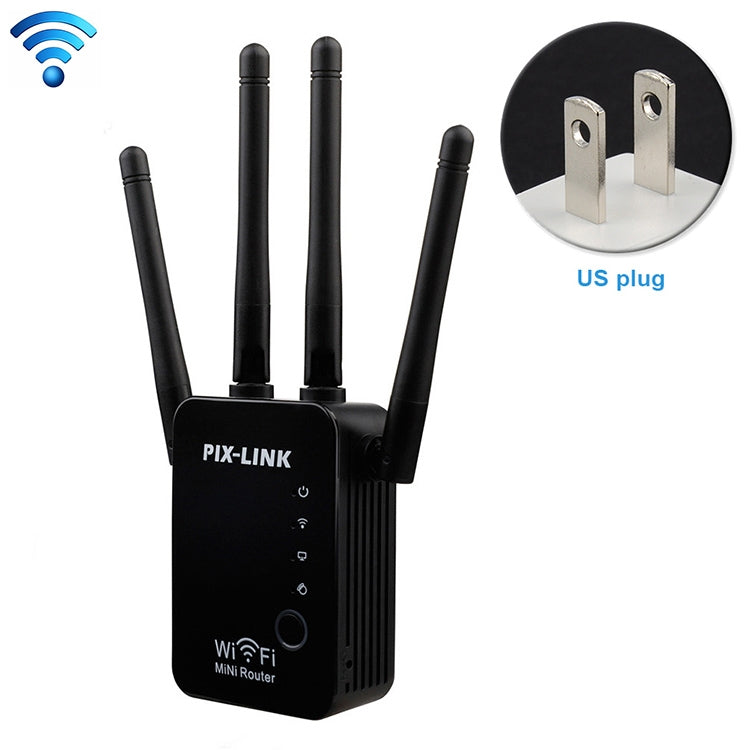 Lisslune | Wireless Smart WiFi Router Repeater with 4 WiFi Antennas, Socket Specification: US Plug (Black)