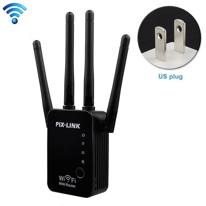 Lisslune | Wireless Smart WiFi Router Repeater with 4 WiFi Antennas, Socket Specification: US Plug (Black)