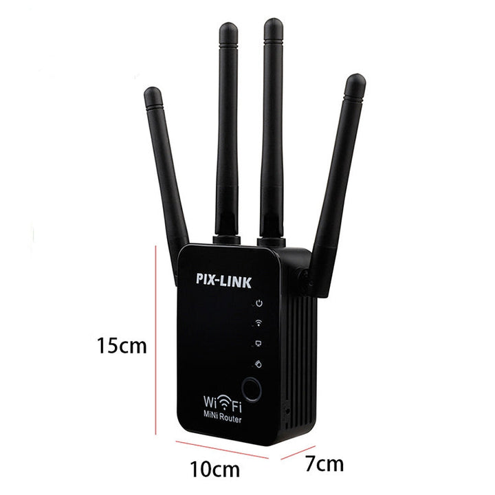 Lisslune | Wireless Smart WiFi Router Repeater with 4 WiFi Antennas, Socket Specification: US Plug (Black)
