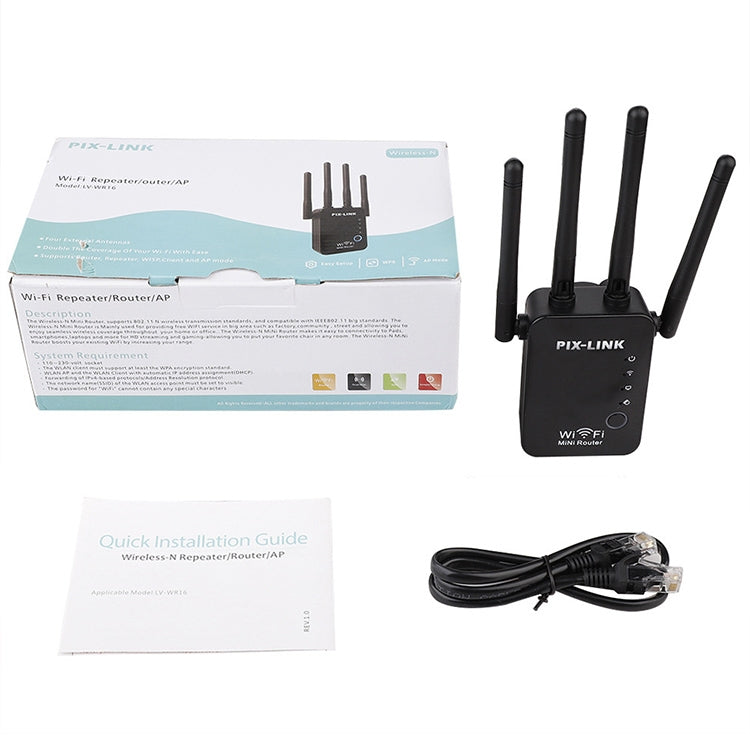 Lisslune | Wireless Smart WiFi Router Repeater with 4 WiFi Antennas, Socket Specification: US Plug (Black)