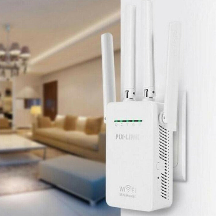 Lisslune | Wireless Smart WiFi Router Repeater with 4 WiFi Antennas, Socket Specification: US Plug (Black)