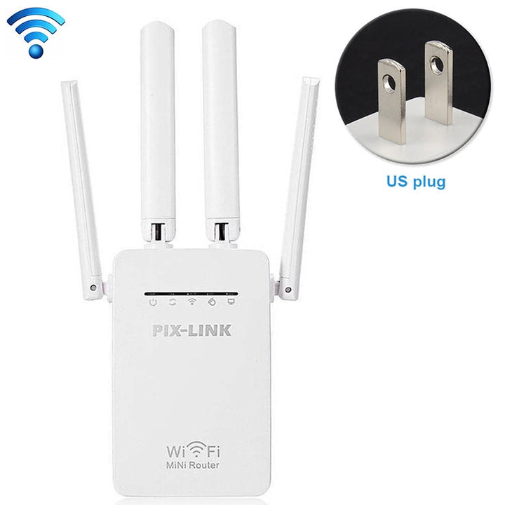 Lisslune | Wireless Smart WiFi Router Repeater with 4 WiFi Antennas, Plug Specification: US Plug (White)