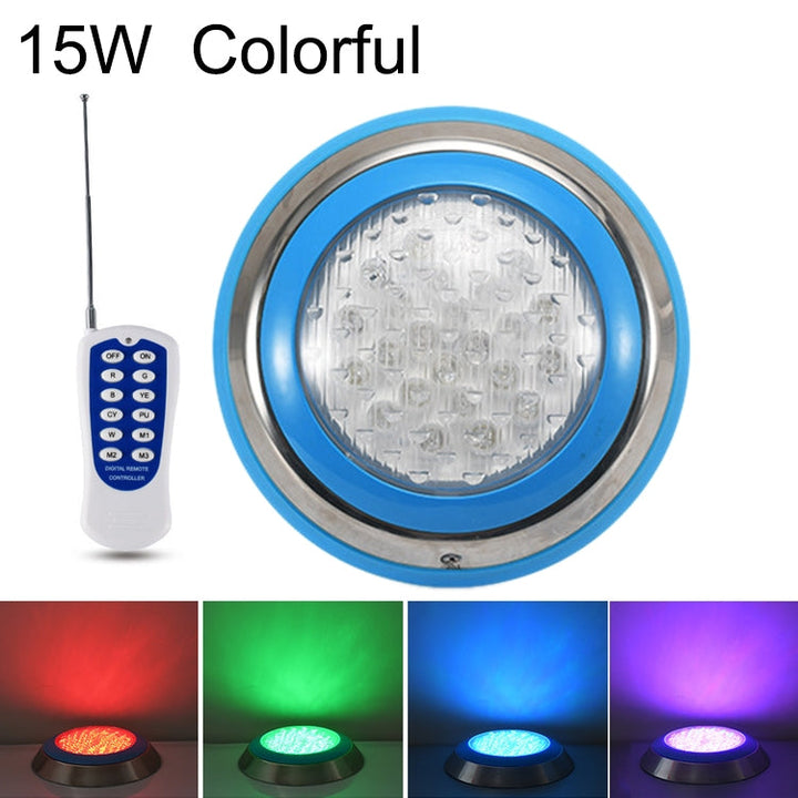 Lisslune | 15W LED Stainless Steel Wall Mounted Pool Lighting Landscape Underwater Light (Colored Light + Remote Control)