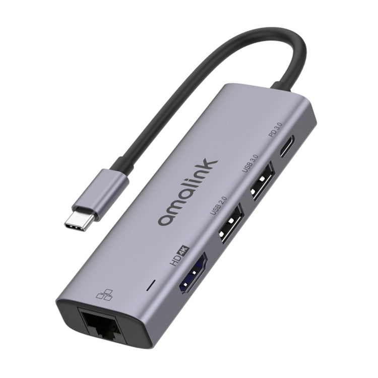 Lisslune | amalink 95125D Type-C / USB-C to HDMI + RJ45 + 2 Ports USB + PD 3.0 Multifunction HUB (Gray)
