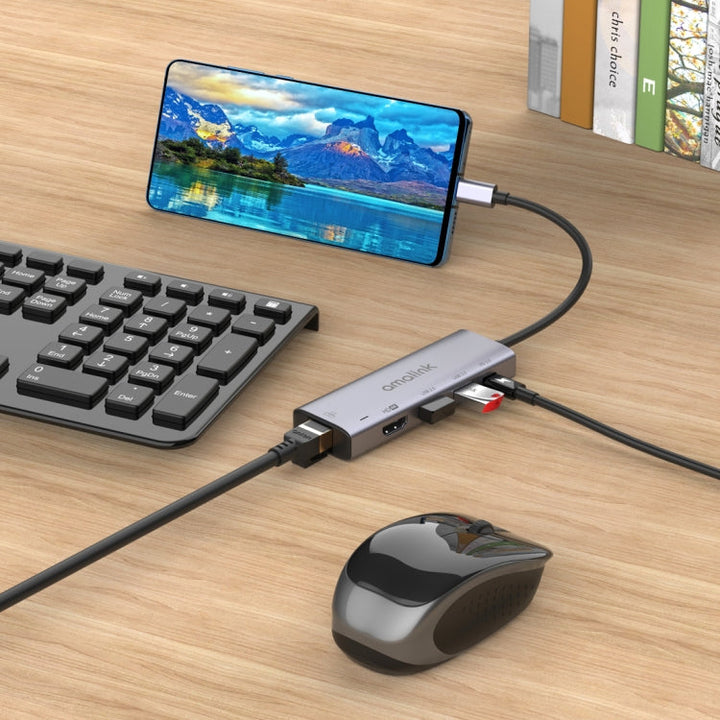 Lisslune | amalink 95125D Type-C / USB-C to HDMI + RJ45 + 2 Ports USB + PD 3.0 Multifunction HUB (Gray)