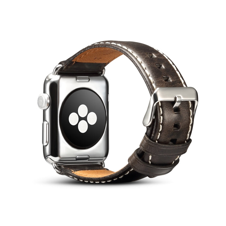Lisslune | For Apple Watch Series 9&8&7 41mm / SE 3&SE 2&6&SE&5&4 40mm / 3&2&1 38mm Oil-Wax Retro Cowhide Strap (Black)