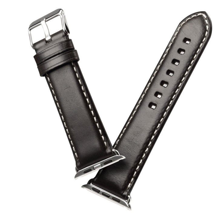 Lisslune | For Apple Watch Series 9&8&7 41mm / SE 3&SE 2&6&SE&5&4 40mm / 3&2&1 38mm Oil-Wax Retro Cowhide Strap (Black)
