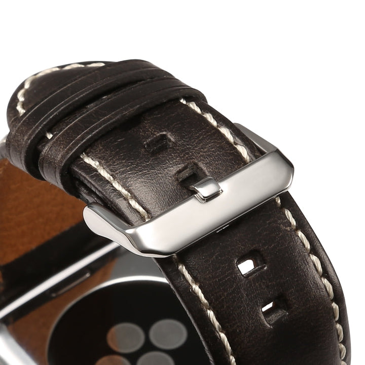 Lisslune | For Apple Watch Series 9&8&7 41mm / SE 3&SE 2&6&SE&5&4 40mm / 3&2&1 38mm Oil-Wax Retro Cowhide Strap (Black)
