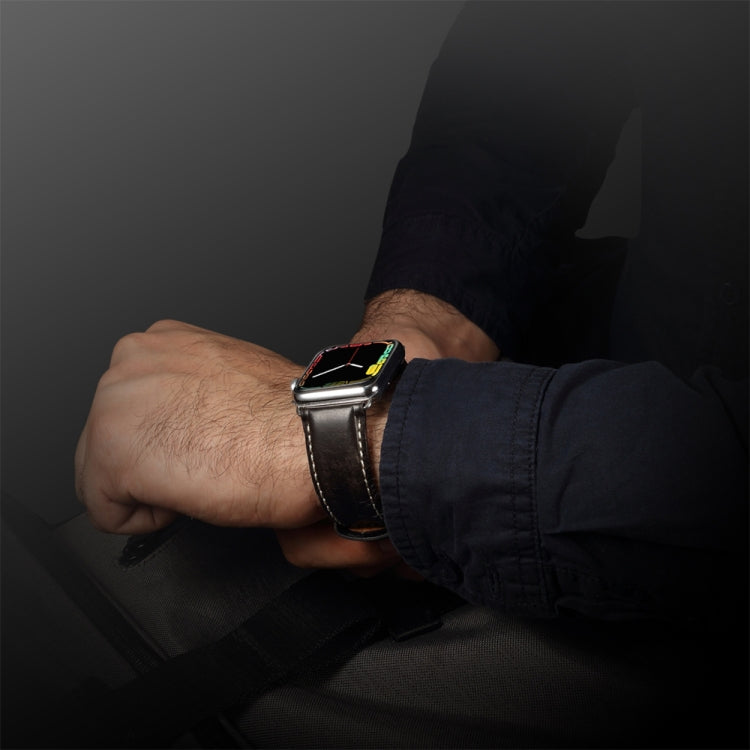 Lisslune | For Apple Watch Series 9&8&7 41mm / SE 3&SE 2&6&SE&5&4 40mm / 3&2&1 38mm Oil-Wax Retro Cowhide Strap (Black)