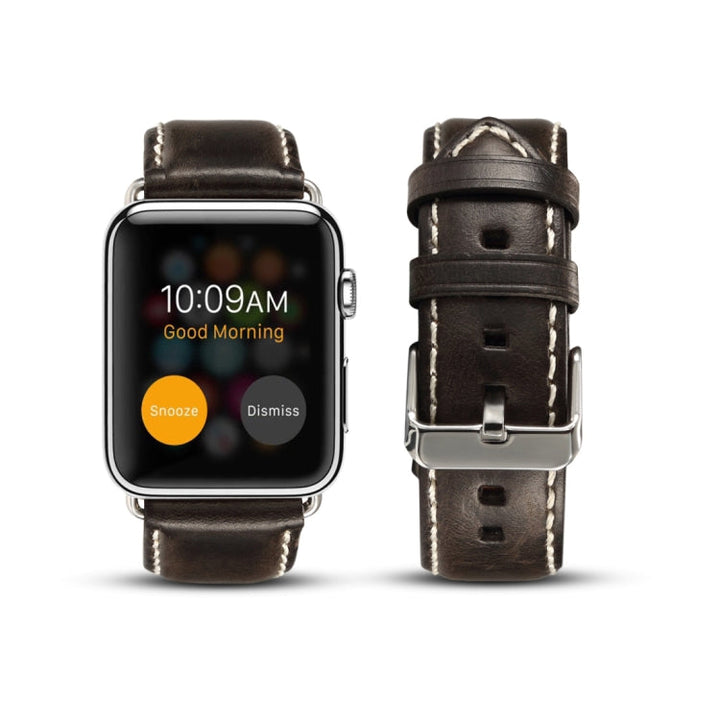 Lisslune | For Apple Watch Series 9&8&7 41mm / SE 3&SE 2&6&SE&5&4 40mm / 3&2&1 38mm Oil-Wax Retro Cowhide Strap (Black)