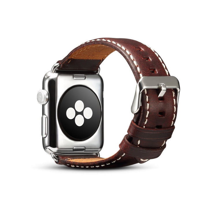 Lisslune | For Apple Watch Series 9&8&7 41mm / SE 3&SE 2&6&SE&5&4 40mm / 3&2&1 38mm Oil Wax Retro Cowhide Bracelet (Red)