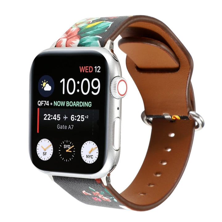 Lisslune | For Apple Watch Series 9&8&7 41mm / SE 3&SE 2&6&SE&5&4 40mm / 3&2&1 38mm Floral Strap Watch Band (Black Red)
