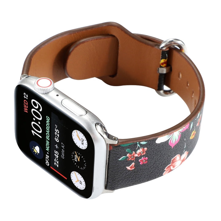 Lisslune | For Apple Watch Series 9&8&7 41mm / SE 3&SE 2&6&SE&5&4 40mm / 3&2&1 38mm Floral Strap Watch Band (Black Red)