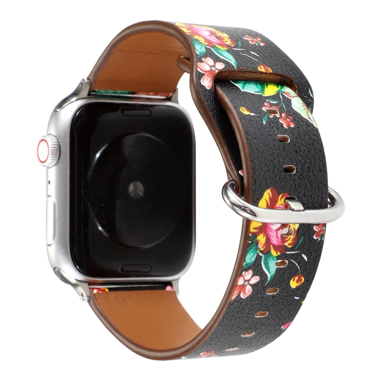Lisslune | For Apple Watch Series 9&8&7 41mm / SE 3&SE 2&6&SE&5&4 40mm / 3&2&1 38mm Floral Strap Watch Band (Black Red)