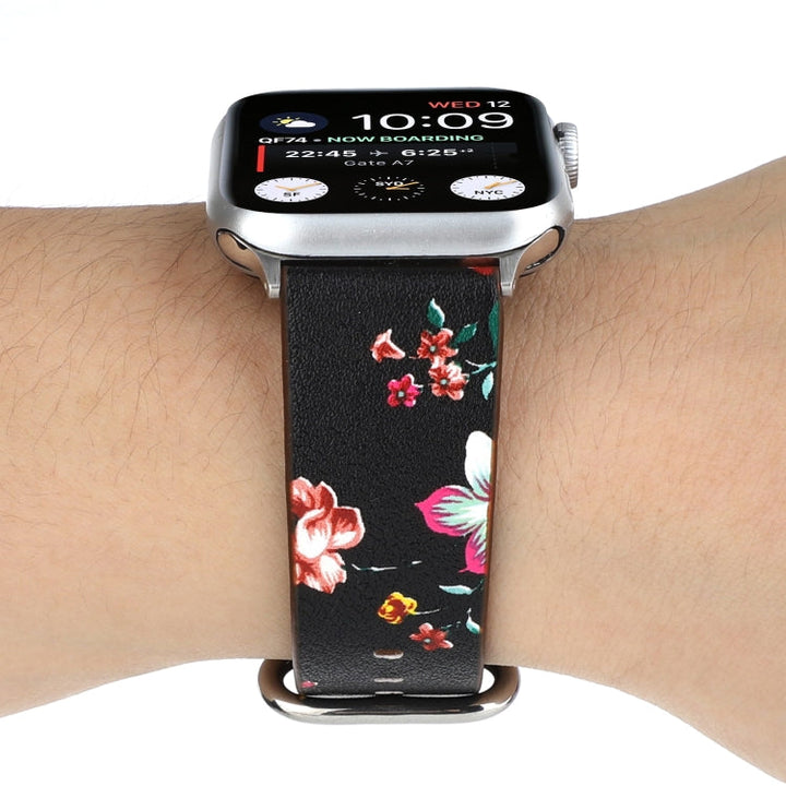 Lisslune | For Apple Watch Series 9&8&7 41mm / SE 3&SE 2&6&SE&5&4 40mm / 3&2&1 38mm Floral Strap Watch Band (Black Red)