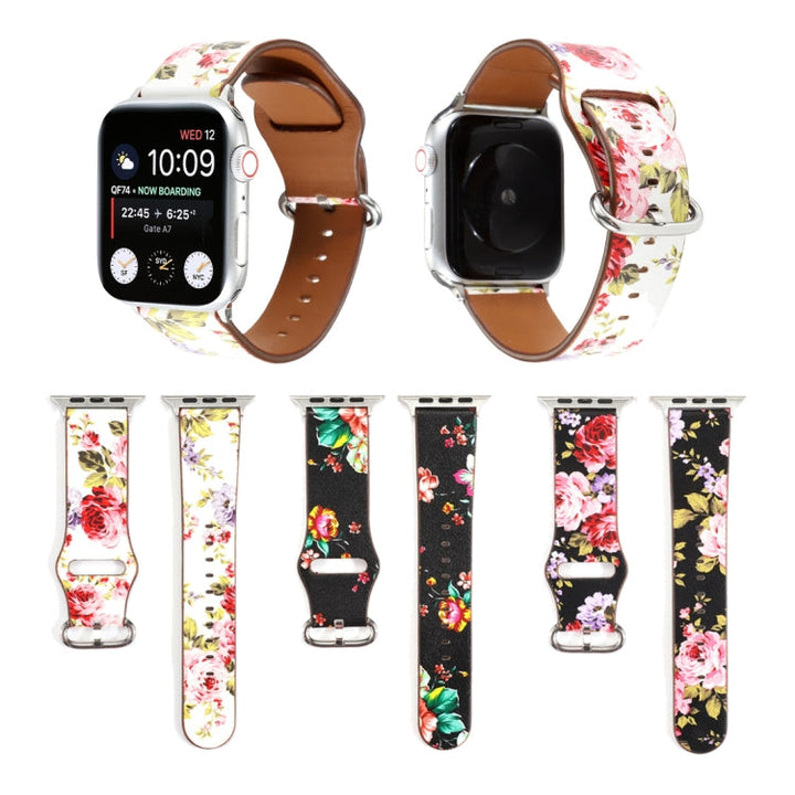 Lisslune | For Apple Watch Series 9&8&7 41mm / SE 3&SE 2&6&SE&5&4 40mm / 3&2&1 38mm Floral Strap Watch Band (Black Red)