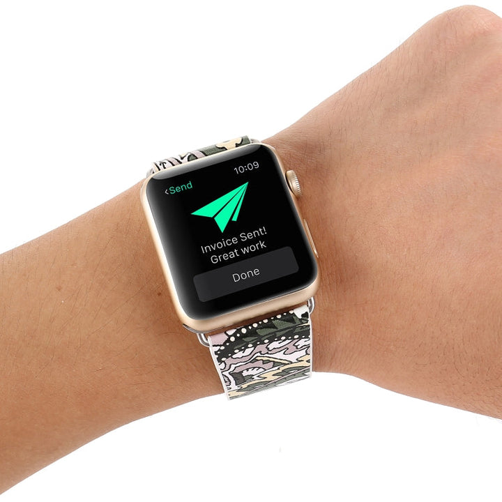 Lisslune | For Apple Watch Series 9&8&7 41mm / SE 3&SE 2&6&SE&5&4 40mm / 3&2&1 38mm Fashion Band Watch Strap (Flowers)