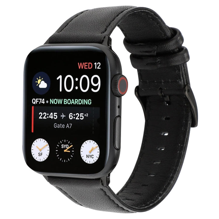 Lisslune | For Apple Watch Series 9&8&7 41mm / SE 3&SE 2&6&SE&5&4 40mm / 3&2&1 38mm Oil Wax Crazy Horse Texture Leather Watch Strap (Black)