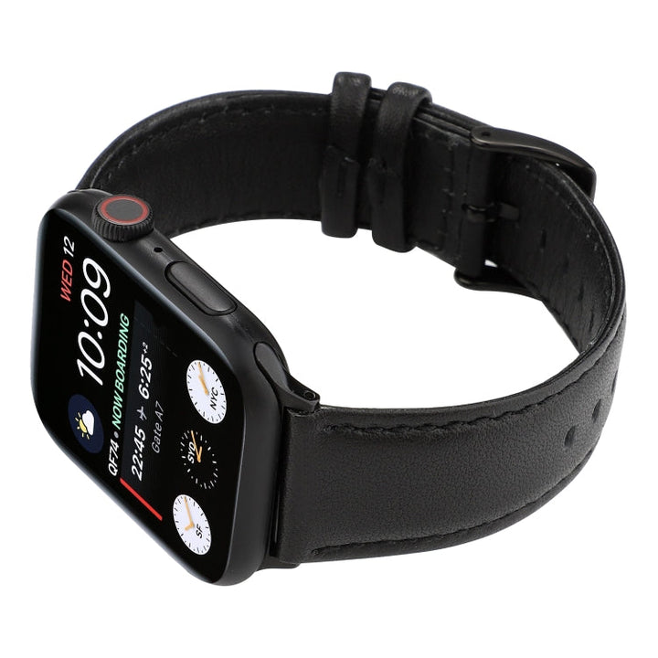 Lisslune | For Apple Watch Series 9&8&7 41mm / SE 3&SE 2&6&SE&5&4 40mm / 3&2&1 38mm Oil Wax Crazy Horse Texture Leather Watch Strap (Black)