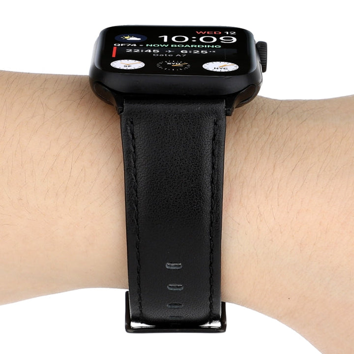 Lisslune | For Apple Watch Series 9&8&7 41mm / SE 3&SE 2&6&SE&5&4 40mm / 3&2&1 38mm Oil Wax Crazy Horse Texture Leather Watch Strap (Black)