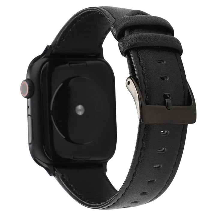 Lisslune | For Apple Watch Series 9&8&7 41mm / SE 3&SE 2&6&SE&5&4 40mm / 3&2&1 38mm Oil Wax Crazy Horse Texture Leather Watch Strap (Black)