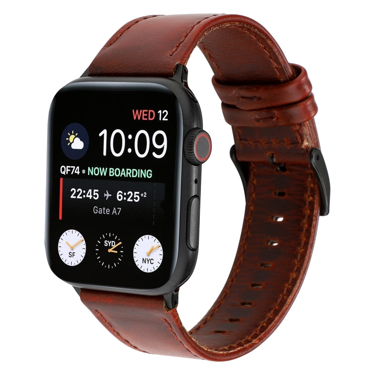 Lisslune | For Apple Watch Series 9&8&7 41mm / SE 3&SE 2&6&SE&5&4 40mm / 3&2&1 38mm Oil Waxed Crazy Horse Texture Leather Watch Band (Red-brown)