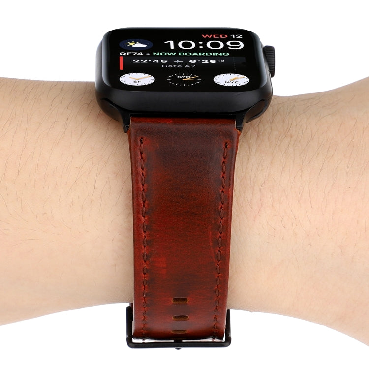 Lisslune | For Apple Watch Series 9&8&7 41mm / SE 3&SE 2&6&SE&5&4 40mm / 3&2&1 38mm Oil Waxed Crazy Horse Texture Leather Watch Band (Red-brown)