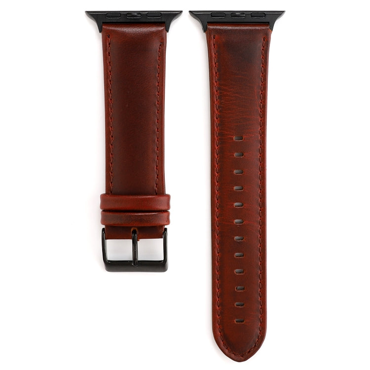 Lisslune | For Apple Watch Series 9&8&7 41mm / SE 3&SE 2&6&SE&5&4 40mm / 3&2&1 38mm Oil Waxed Crazy Horse Texture Leather Watch Band (Red-brown)