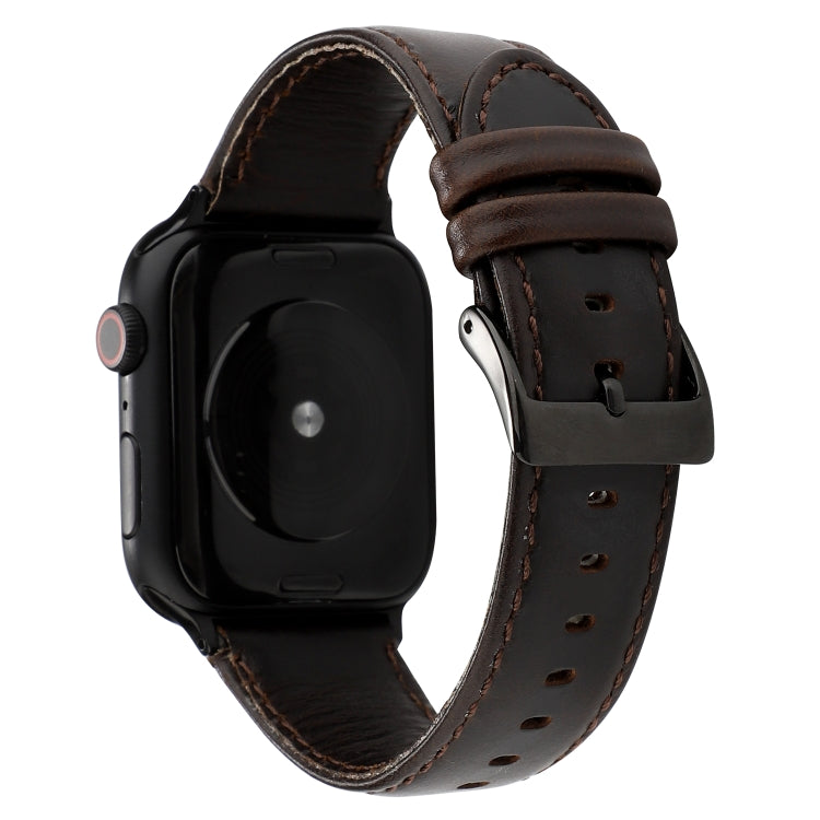 Lisslune | For Apple Watch Series 9&8&7 41mm / SE 3&SE 2&6&SE&5&4 40mm / 3&2&1 38mm Oil Wax Crazy Horse Texture Leather Watch Strap (Coffee)