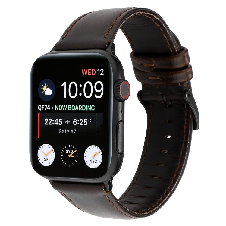 Lisslune | For Apple Watch Series 9&8&7 41mm / SE 3&SE 2&6&SE&5&4 40mm / 3&2&1 38mm Oil Wax Crazy Horse Texture Leather Watch Strap (Coffee)