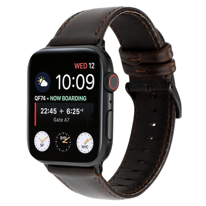 Lisslune | For Apple Watch Series 9&8&7 41mm / SE 3&SE 2&6&SE&5&4 40mm / 3&2&1 38mm Oil Wax Crazy Horse Texture Leather Watch Strap (Coffee)