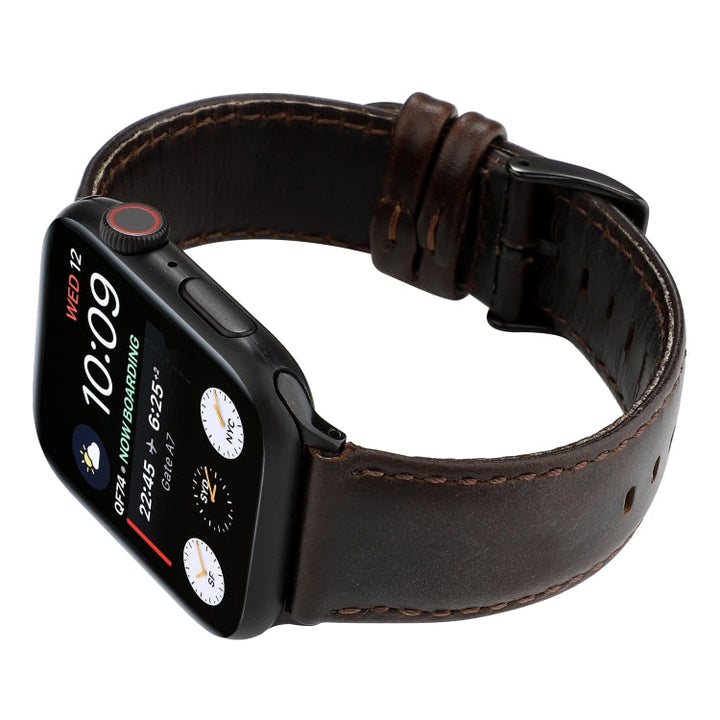 Lisslune | For Apple Watch Series 9&8&7 41mm / SE 3&SE 2&6&SE&5&4 40mm / 3&2&1 38mm Oil Wax Crazy Horse Texture Leather Watch Strap (Coffee)