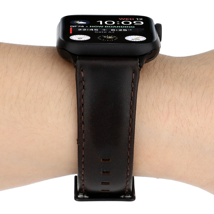 Lisslune | For Apple Watch Series 9&8&7 41mm / SE 3&SE 2&6&SE&5&4 40mm / 3&2&1 38mm Oil Wax Crazy Horse Texture Leather Watch Strap (Coffee)