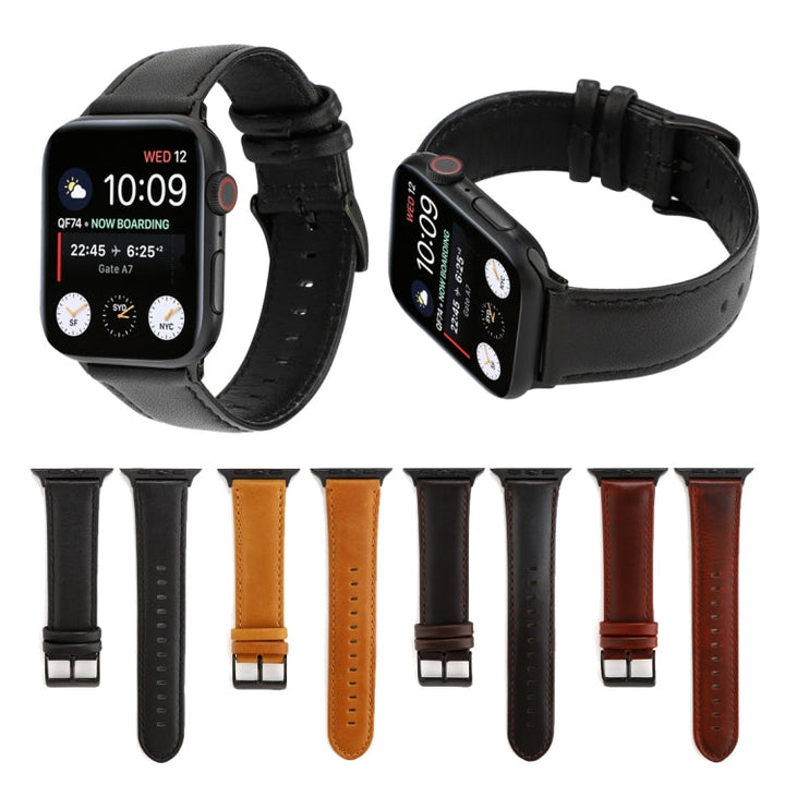 Lisslune | For Apple Watch Series 9&8&7 41mm / SE 3&SE 2&6&SE&5&4 40mm / 3&2&1 38mm Oil Waxed Crazy Horse Texture Leather Watch Band (Red-brown)