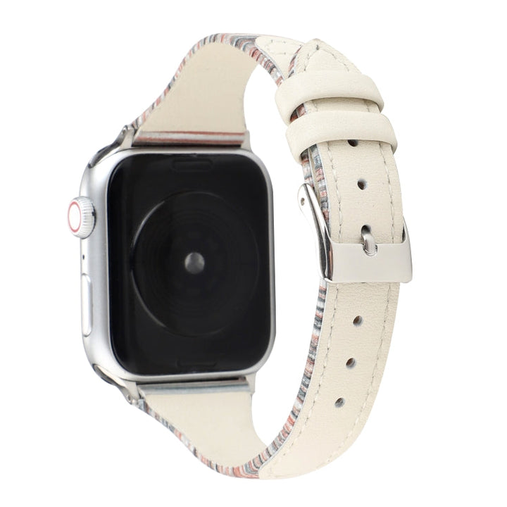 Lisslune | For Apple Watch Series 9&8&7 41mm / SE 3&SE 2&6&SE&5&4 40mm / 3&2&1 38mm Sewing Strip Leather Watch Strap Watch Strap (White)