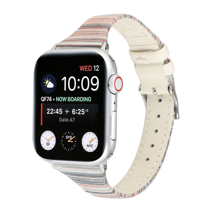 Lisslune | For Apple Watch Series 9&8&7 41mm / SE 3&SE 2&6&SE&5&4 40mm / 3&2&1 38mm Sewing Strip Leather Watch Strap Watch Strap (White)