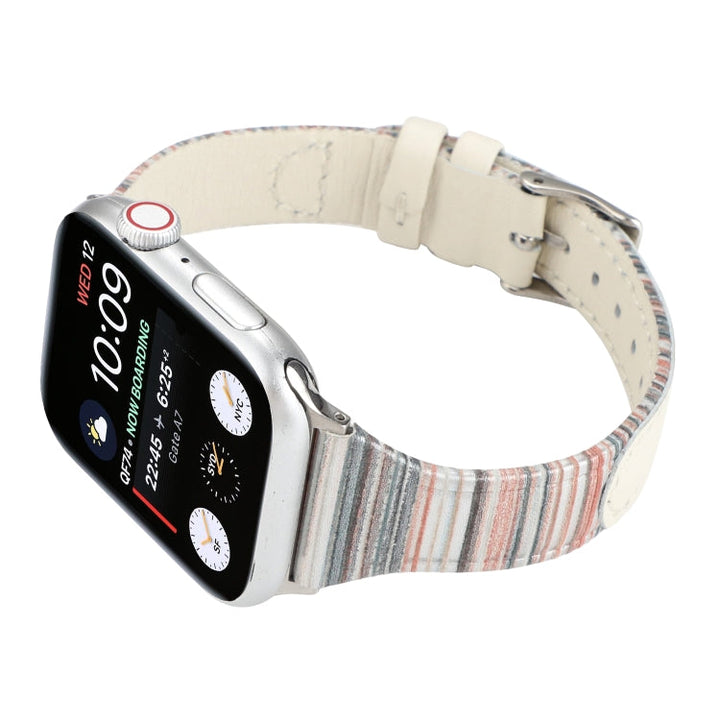 Lisslune | For Apple Watch Series 9&8&7 41mm / SE 3&SE 2&6&SE&5&4 40mm / 3&2&1 38mm Sewing Strip Leather Watch Strap Watch Strap (White)