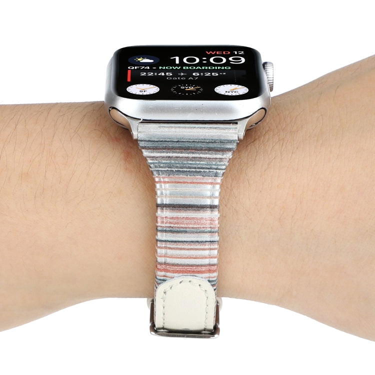 Lisslune | For Apple Watch Series 9&8&7 41mm / SE 3&SE 2&6&SE&5&4 40mm / 3&2&1 38mm Sewing Strip Leather Watch Strap Watch Strap (White)