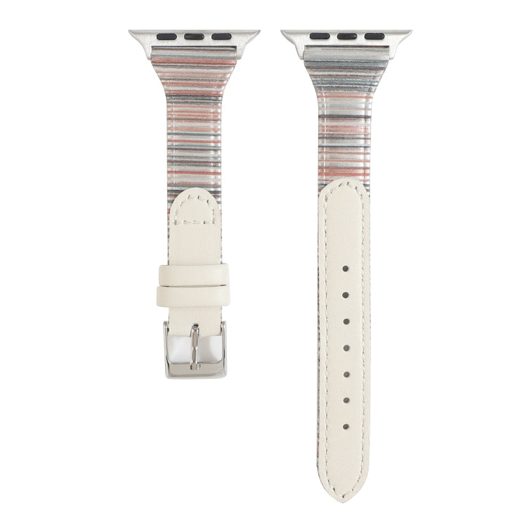 Lisslune | For Apple Watch Series 9&8&7 41mm / SE 3&SE 2&6&SE&5&4 40mm / 3&2&1 38mm Sewing Strip Leather Watch Strap Watch Strap (White)