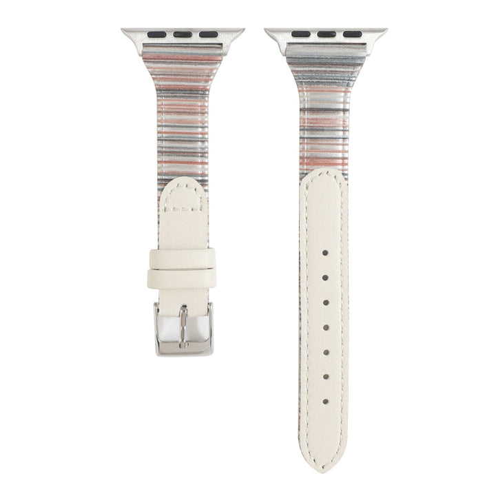 Lisslune | For Apple Watch Series 9&8&7 41mm / SE 3&SE 2&6&SE&5&4 40mm / 3&2&1 38mm Sewing Strip Leather Watch Strap Watch Strap (White)