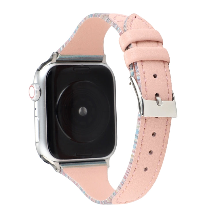 Lisslune | For Apple Watch Series 9&8&7 41mm / SE 3&SE 2&6&SE&5&4 40mm / 3&2&1 38mm Stick Stripe Leather Watch Strap Watch Band (Pink)