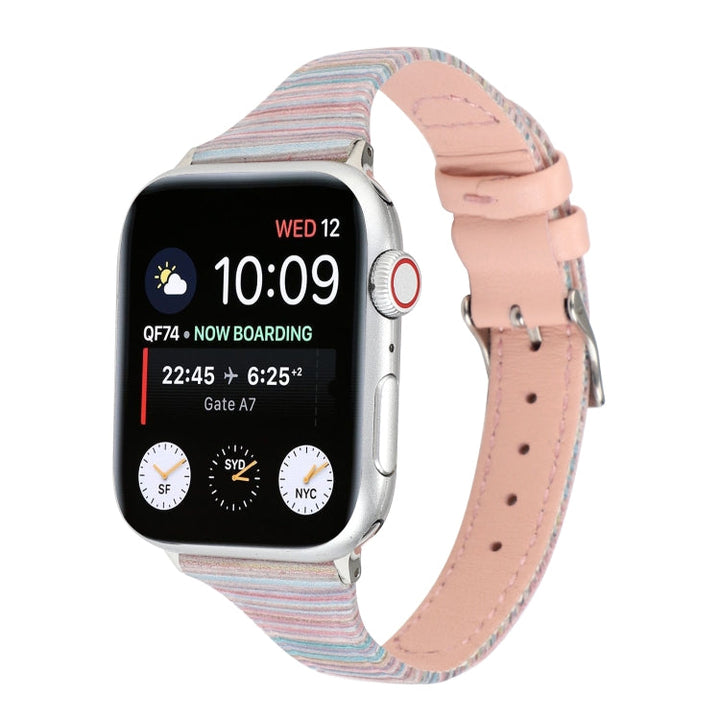 Lisslune | For Apple Watch Series 9&8&7 41mm / SE 3&SE 2&6&SE&5&4 40mm / 3&2&1 38mm Stick Stripe Leather Watch Strap Watch Band (Pink)