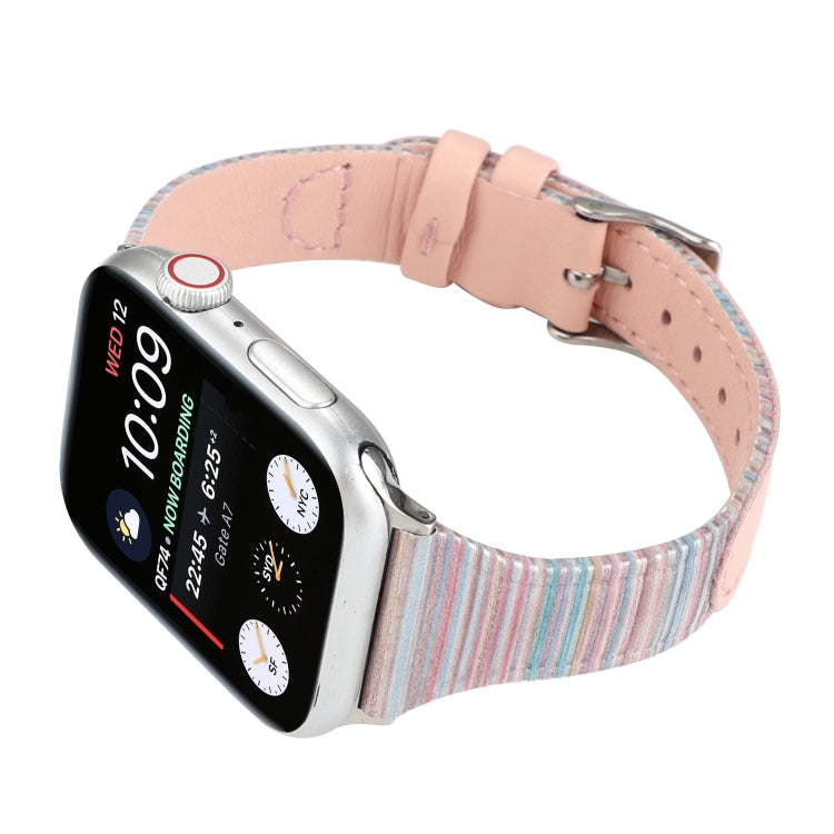 Lisslune | For Apple Watch Series 9&8&7 41mm / SE 3&SE 2&6&SE&5&4 40mm / 3&2&1 38mm Stick Stripe Leather Watch Strap Watch Band (Pink)