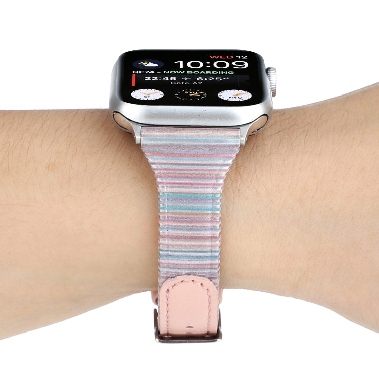 Lisslune | For Apple Watch Series 9&8&7 41mm / SE 3&SE 2&6&SE&5&4 40mm / 3&2&1 38mm Stick Stripe Leather Watch Strap Watch Band (Pink)