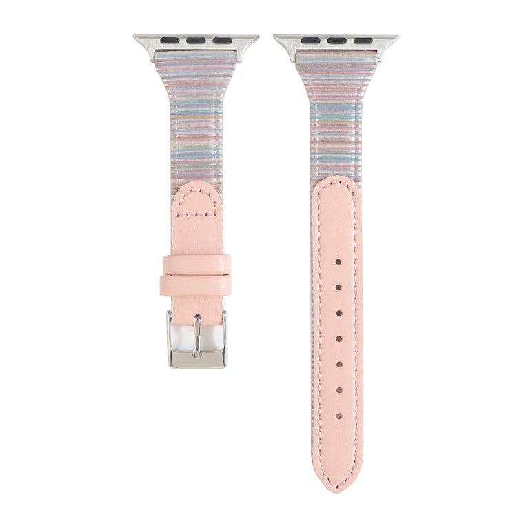 Lisslune | For Apple Watch Series 9&8&7 41mm / SE 3&SE 2&6&SE&5&4 40mm / 3&2&1 38mm Stick Stripe Leather Watch Strap Watch Band (Pink)