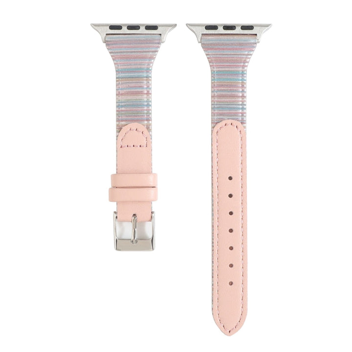 Lisslune | For Apple Watch Series 9&8&7 41mm / SE 3&SE 2&6&SE&5&4 40mm / 3&2&1 38mm Stick Stripe Leather Watch Strap Watch Band (Pink)